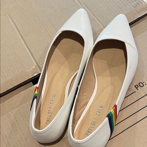 Chelsea Crew White Flats with Rainbow Accent